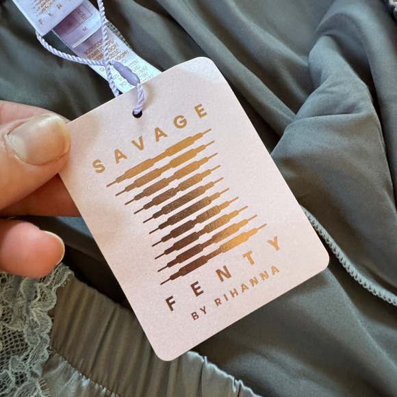 NWT! Savage X Fenty‎ Lounge Pants M Gray Lace Trim Wide Leg Elastic Waist Soft - Picture 9 of 14